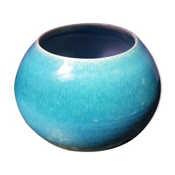 Ancien vase boule céramique bleu années 70 décoration vintage