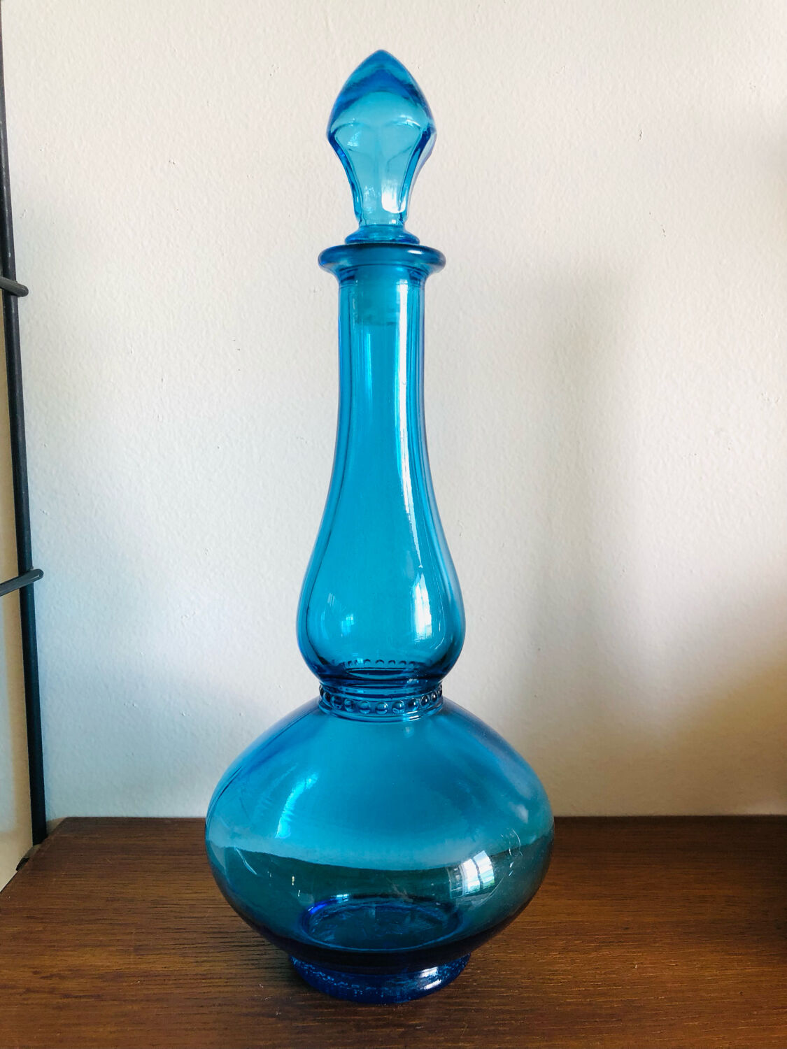 Vintage glass decanter space age turquoise