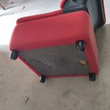 Pair of red tweed and black vinyl armchair