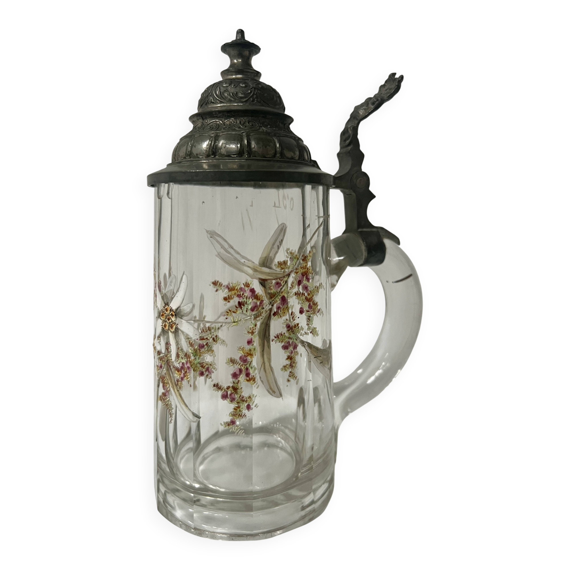 Bock couvert a bière en verre émaillé XX siècle