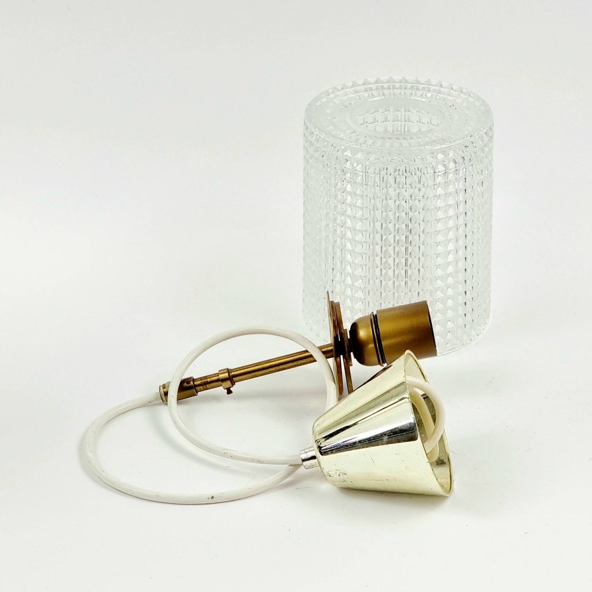 Mid-Century Scandinavian Brass & Crystal Glass Ceiling Light, Sweden, 1960s