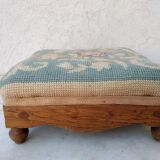Small antique footrest stool lined canvas