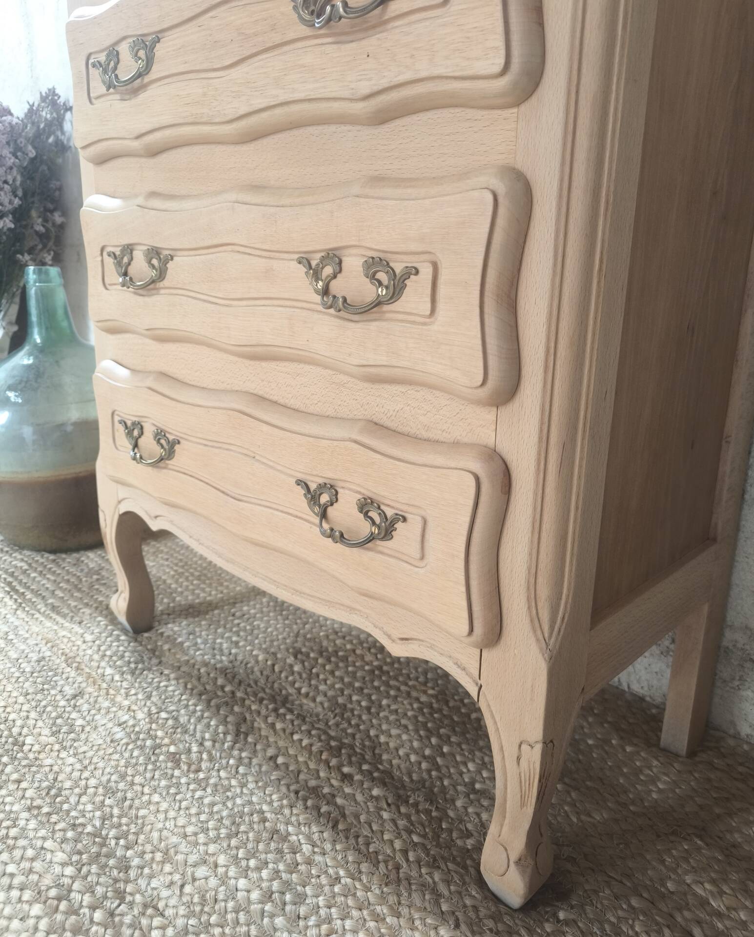Chiffonier / Renovated Louis XV style entrance furniture in raw wood