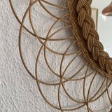 Vintage 1960s sun flower rattan wicker mirror - 49 cm