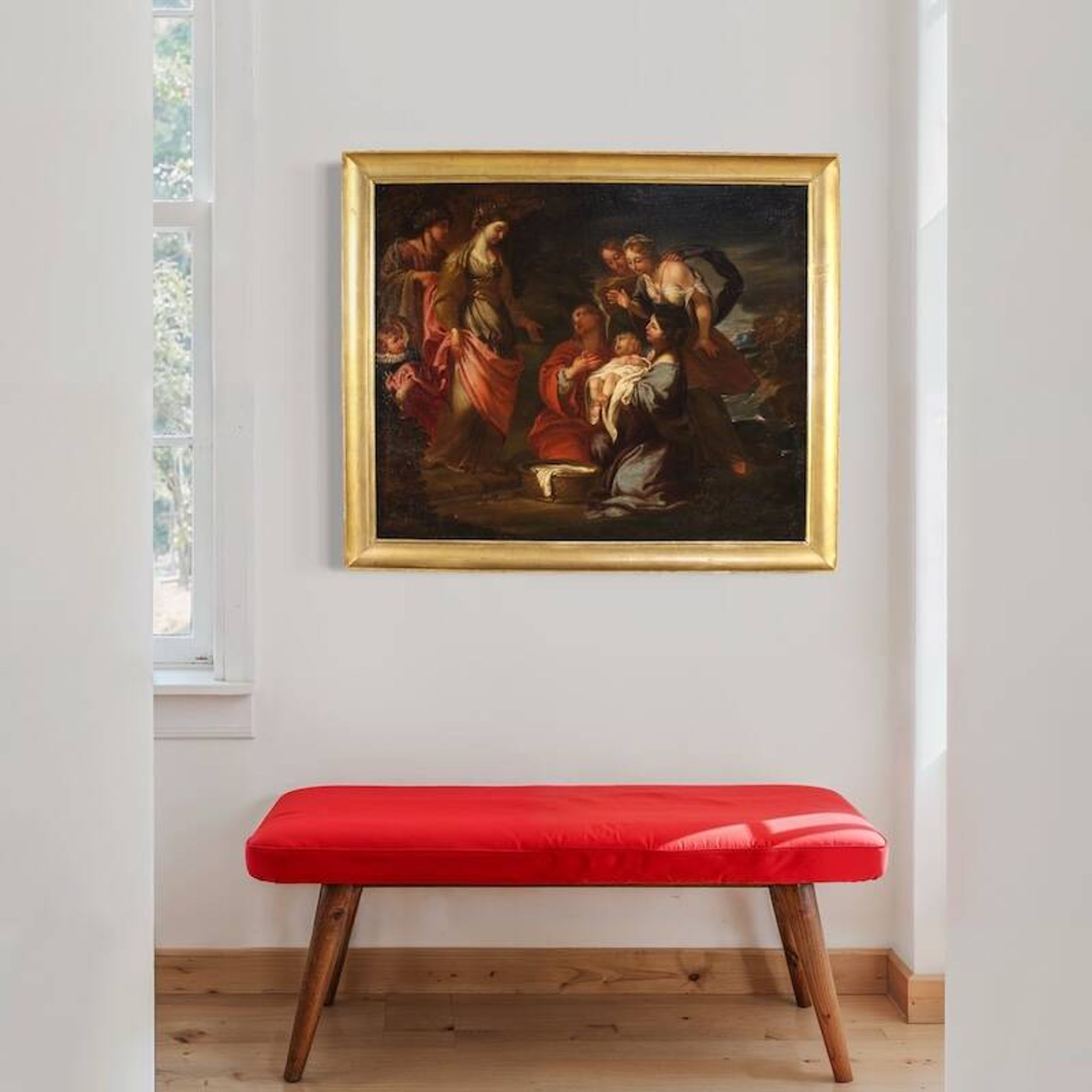 Antique Italian painting Moses saved from the waters from the 17th century