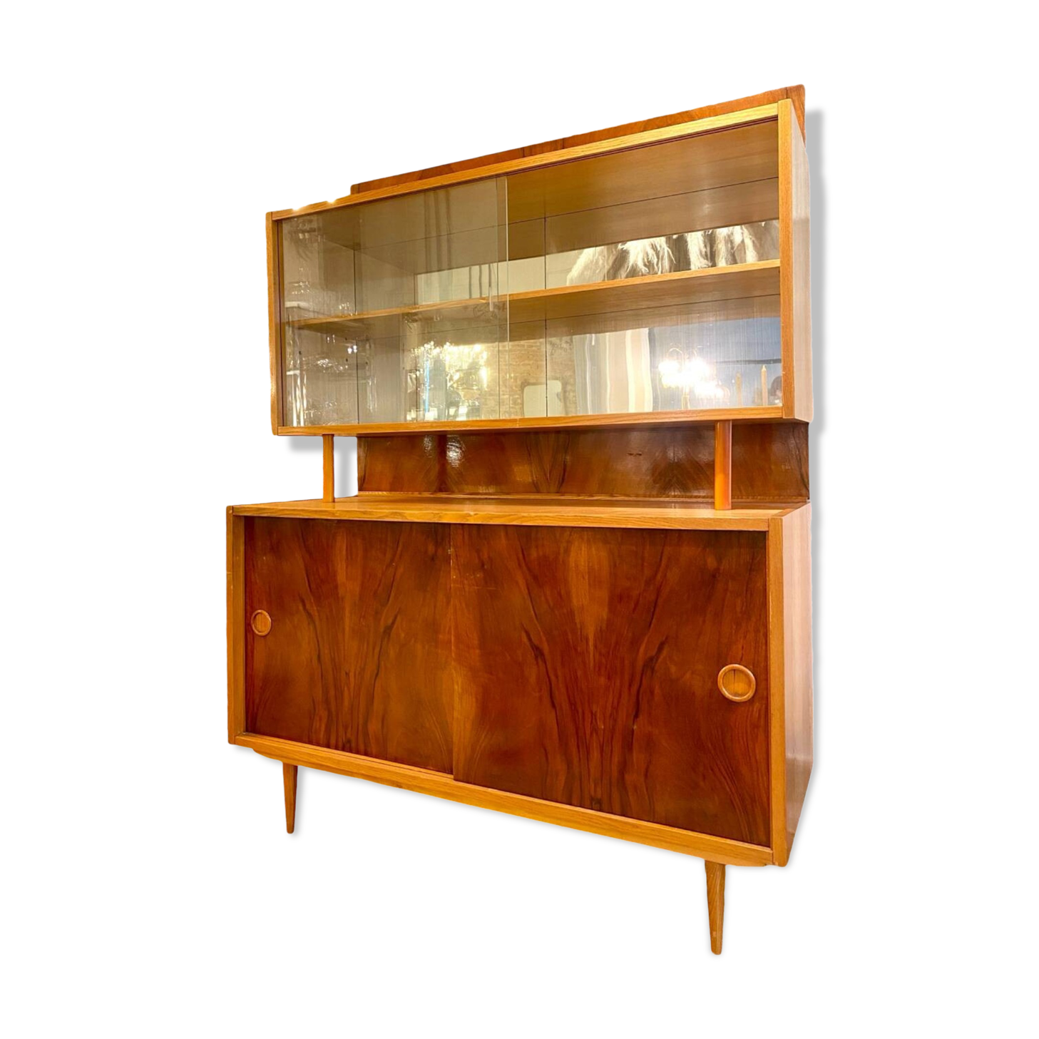 Buffet / Vitrine / Vaisselier deux corps vintage 1960