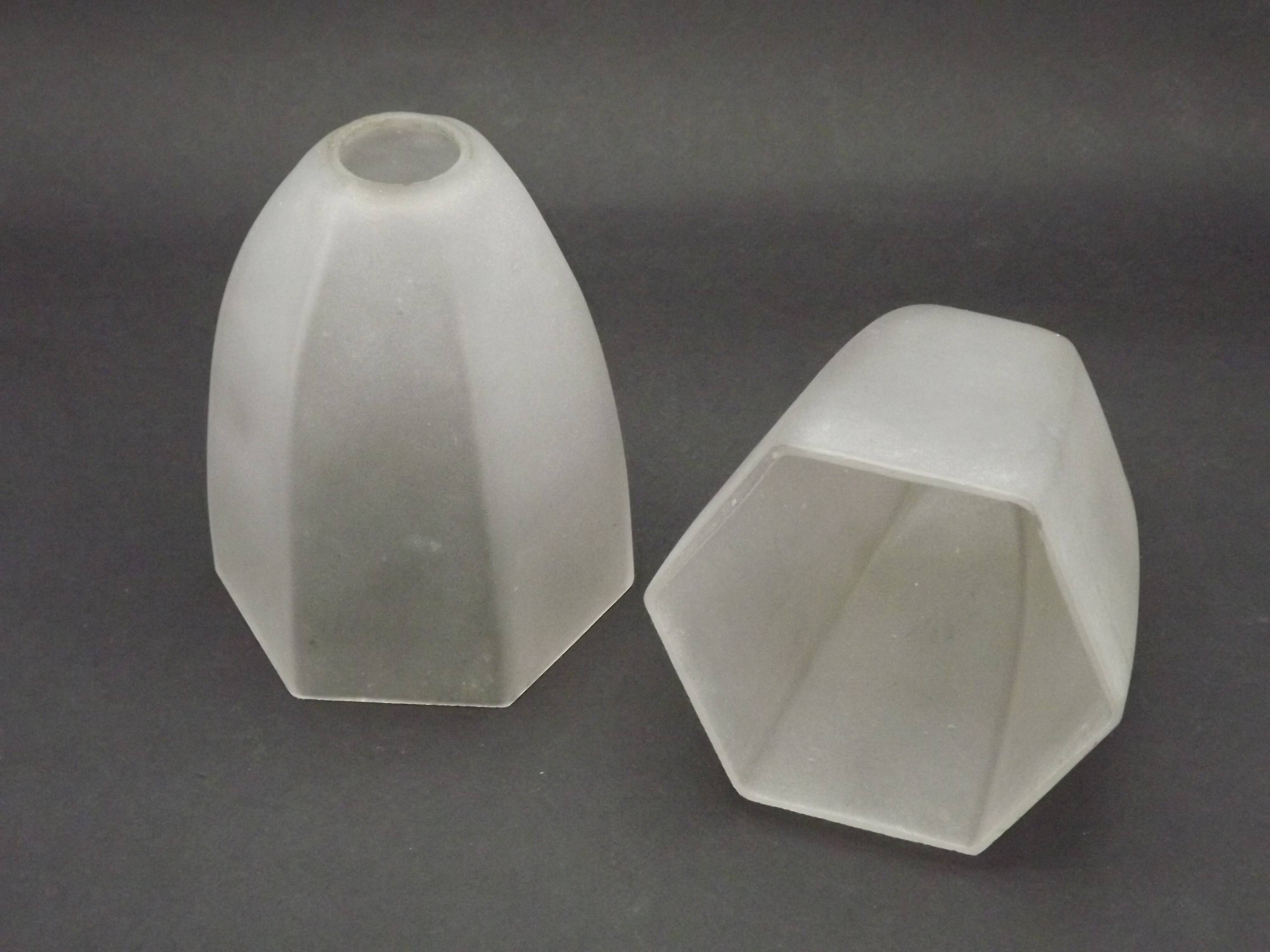 Set of 2 Art Deco Style Hexagonal White Opaque Glass Replacement Shades