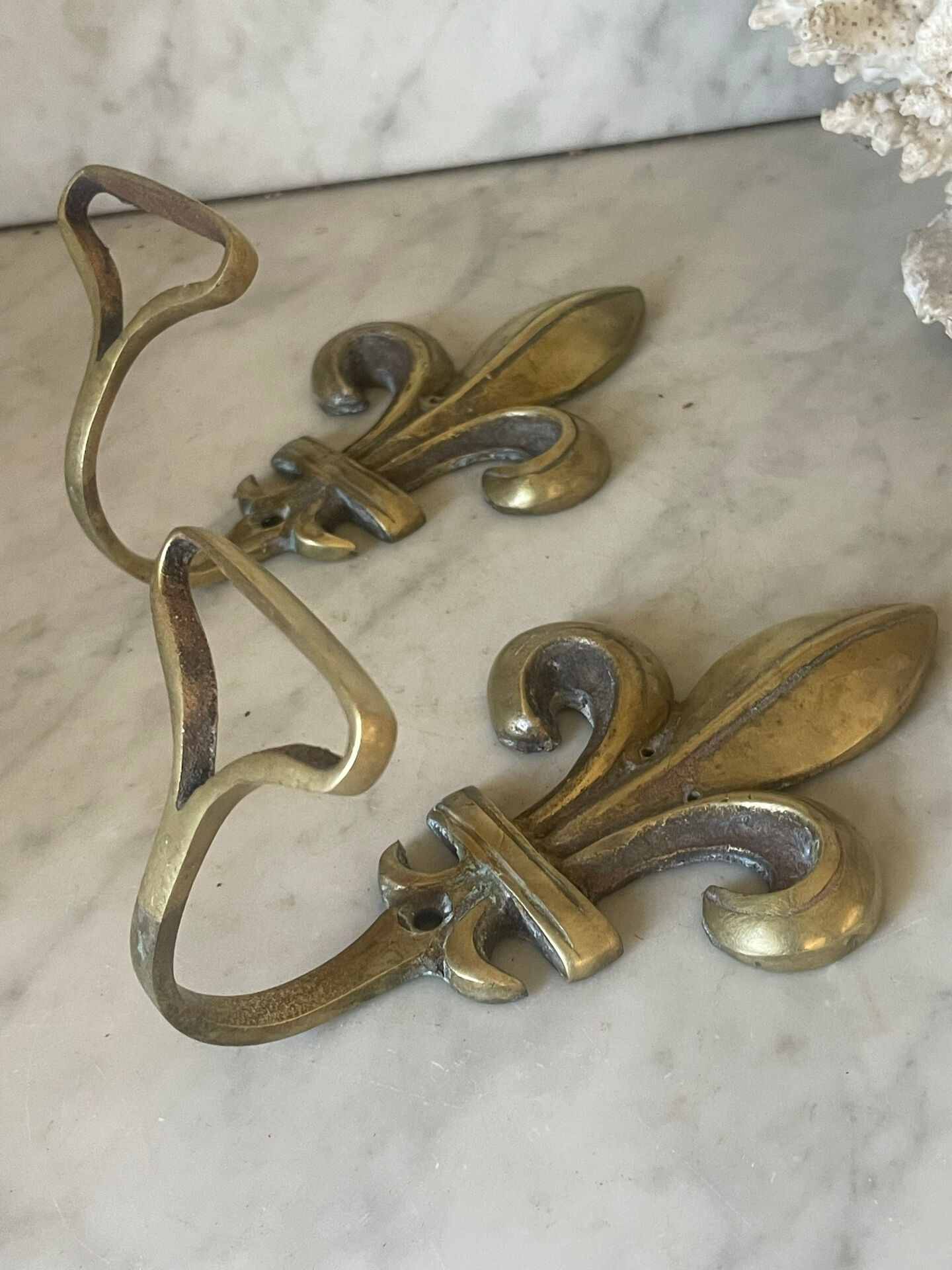 Pair of antique gilt bronze lily flower wall brackets.