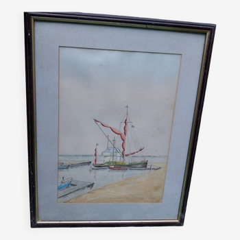 Watercolor painting "After the voyage" signed Bill Mudd