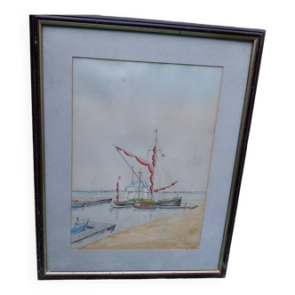 Watercolor painting "After the voyage" signed Bill Mudd