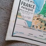 Old physical France map N°11 Hatier Kaeppelin cardboard.