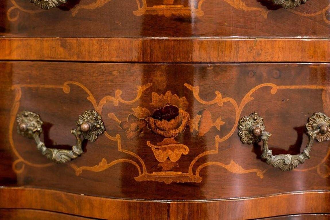 French Louis XV Style Walnut Marquetry Commode, 1950s