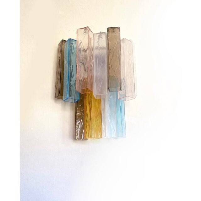 21st Century Multicolored "Squared" Murano Glass Wall Sconces - a Pair