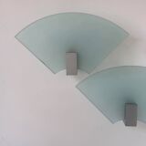 Pair of vintage sandblasted glass wall lights, Italy 1980s
