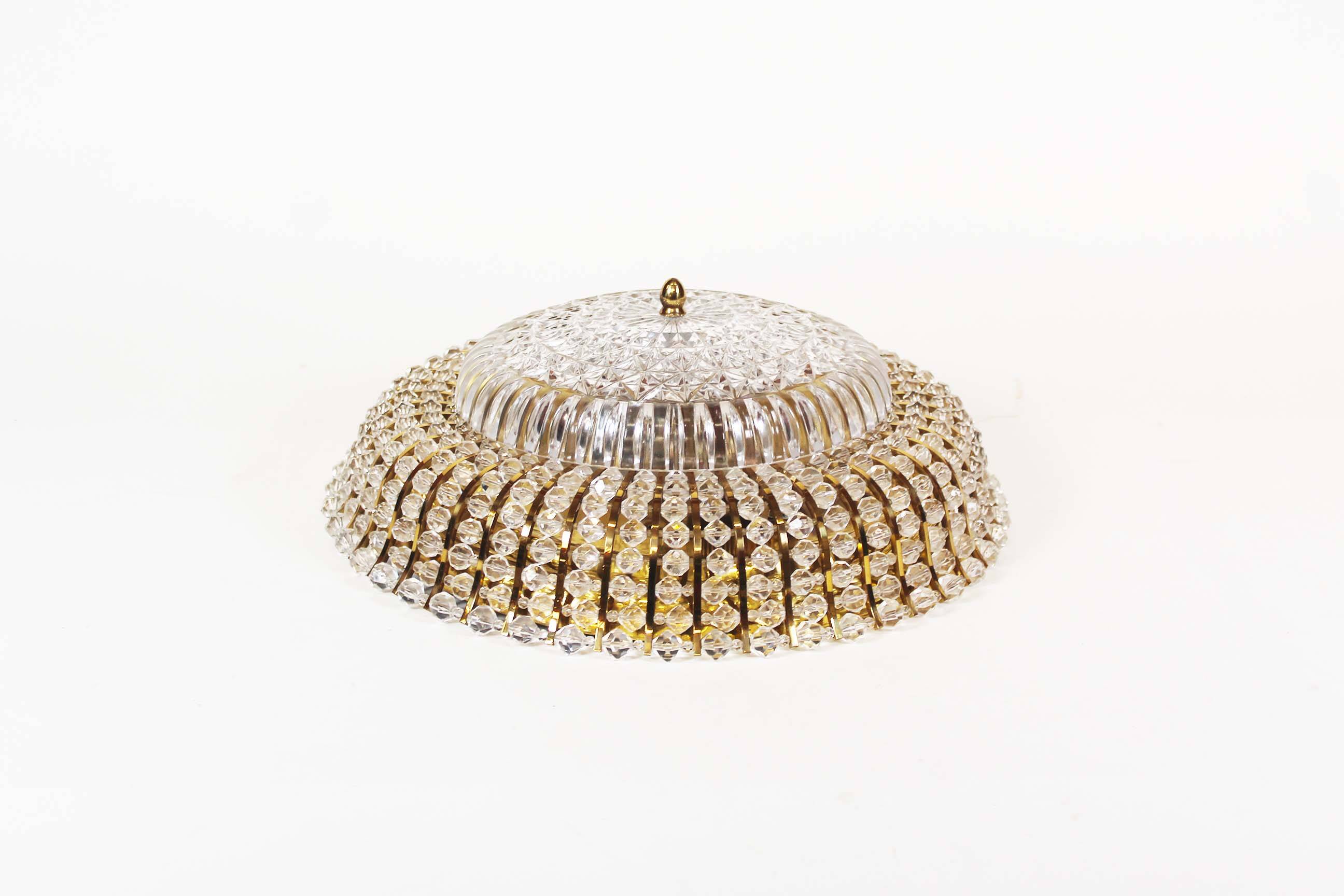 Large vintage brass and glass flush mount light by Palwa