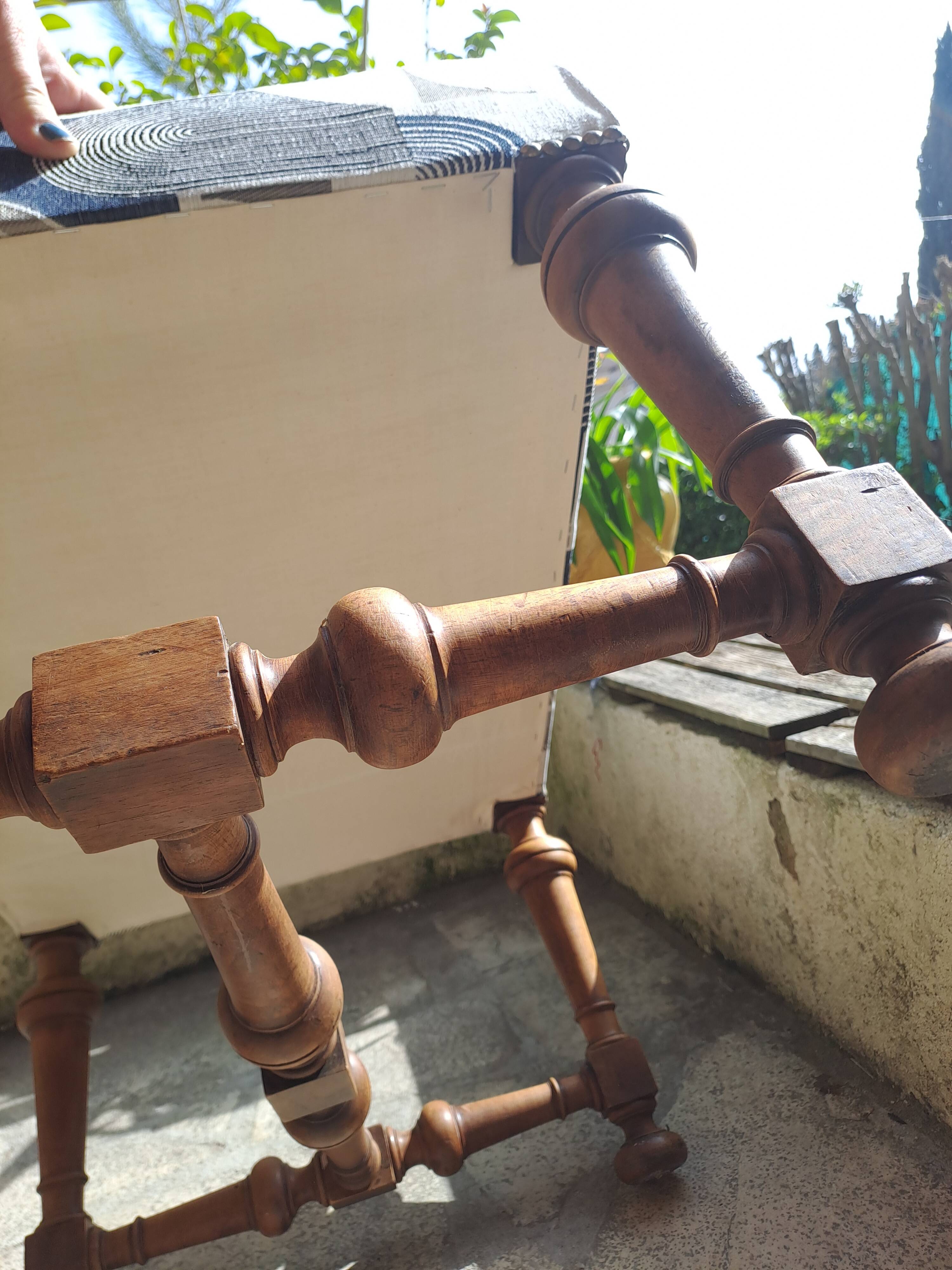 Set of 2 rectangular poufs, art deco footboard, reupholstered, vintage, 1930s/1950s