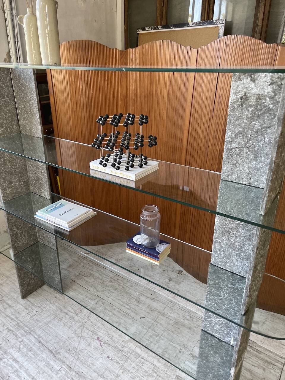 Roche Bobois stone and glass sculpture shelf 1970s