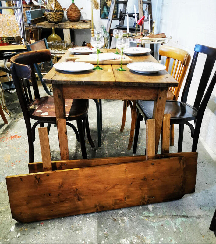 Old farm table with extension cords