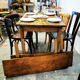Old farm table with extension cords