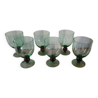 6 verres en verre soufflé, années 60-70