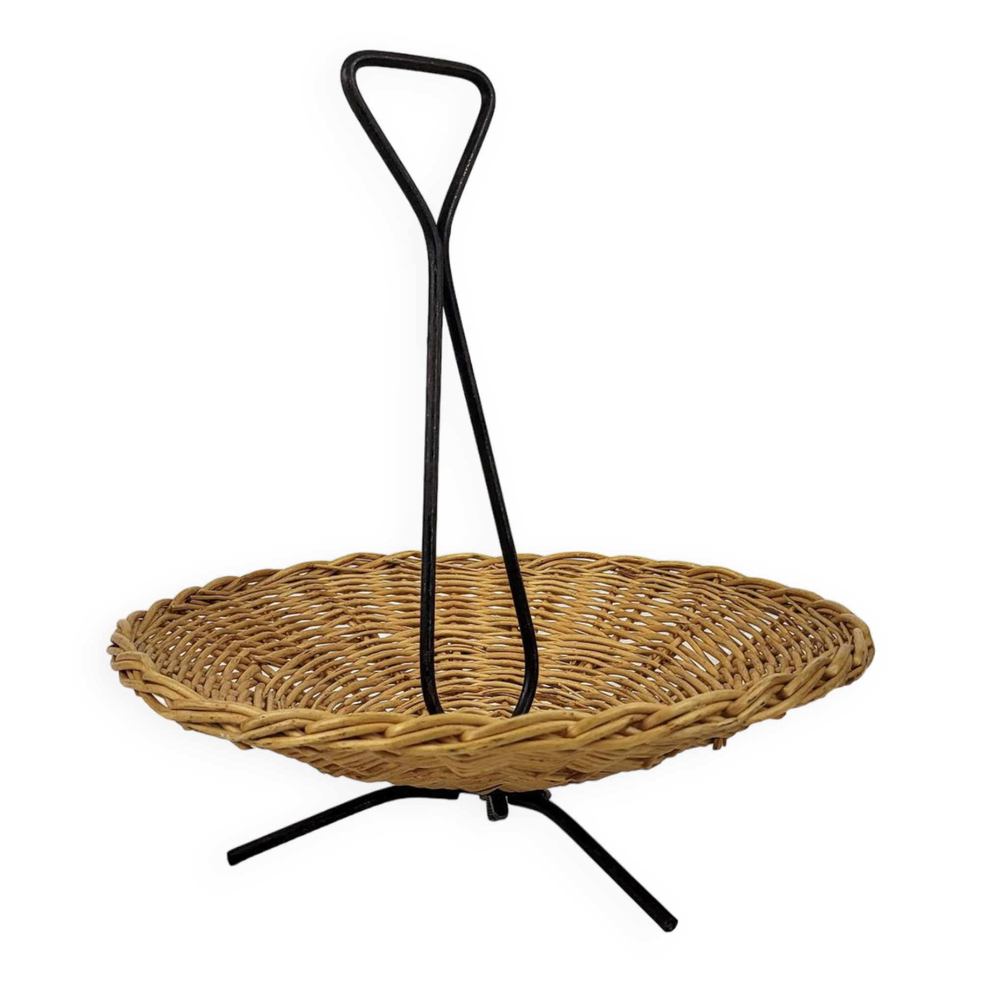 Vintage rattan and metal basket 1960's