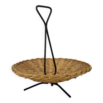 Vintage rattan and metal basket 1960's