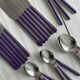 Set of 24 stainless steel and purple plastic cutlery