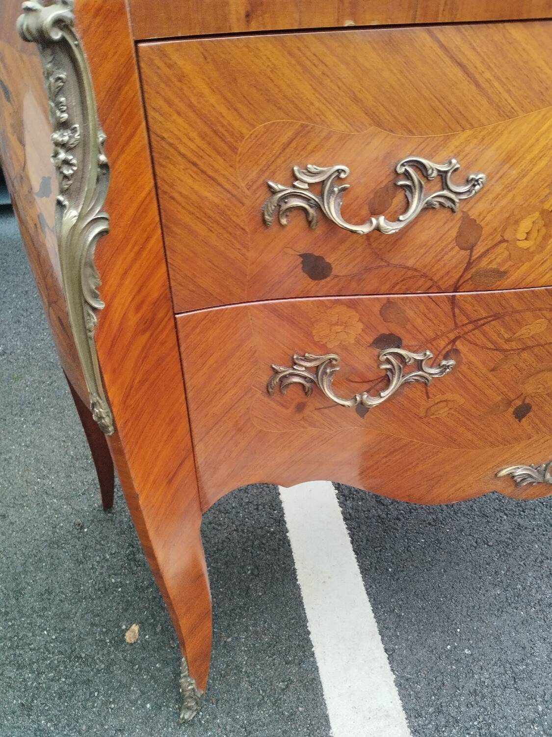 Old louis xv style marquetry chest of drawers