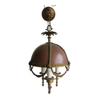 Old Louis XV style bouillotte chandelier in bronze and Mag metal lampshade