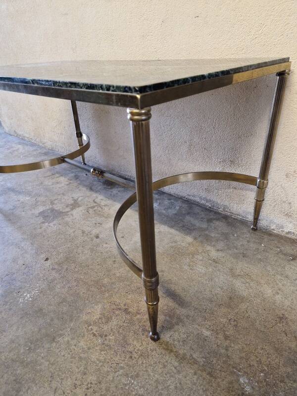 Brass coffee table with Alpine green veined marble top - 1960