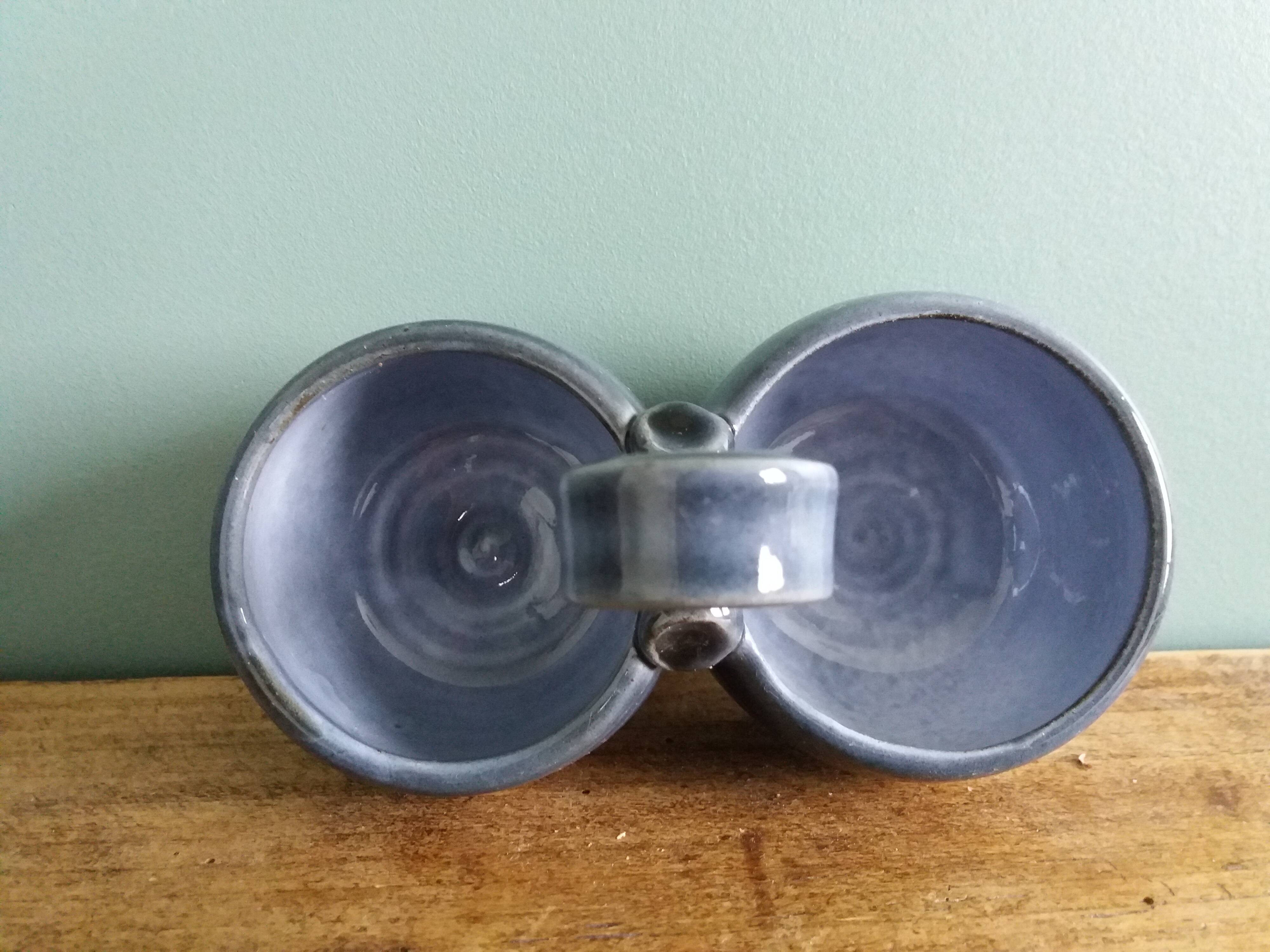 Glazed terracotta double salt dish