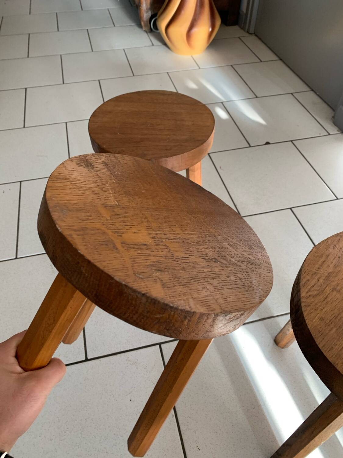 Lot of vintage wooden tripod stools