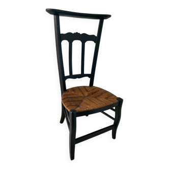 Chaise prie dieu en paille et bois noir
