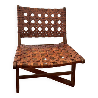 Fauteuil en bois et cuir