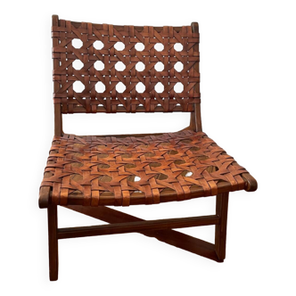 Wood and leather armchair