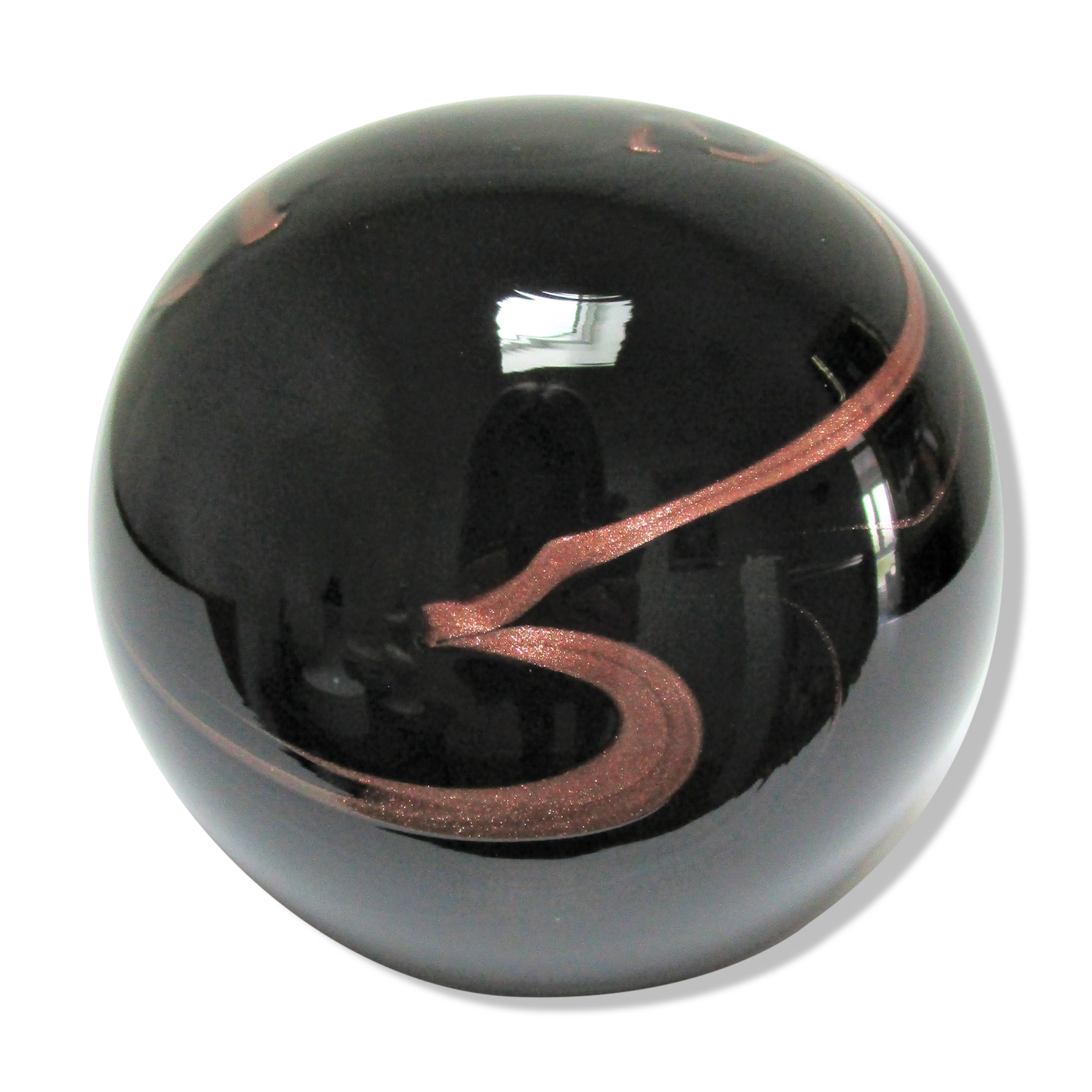 ball paperweight black and coppery glass paste Bob le Bleis glassware Maure Old vintage