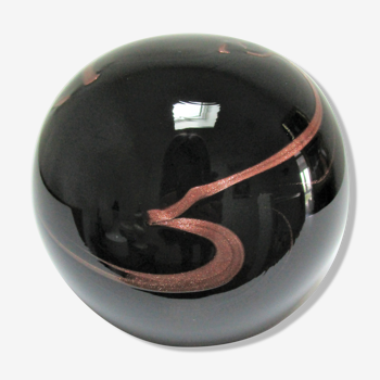 ball paperweight black and coppery glass paste Bob le Bleis glassware Maure Old vintage