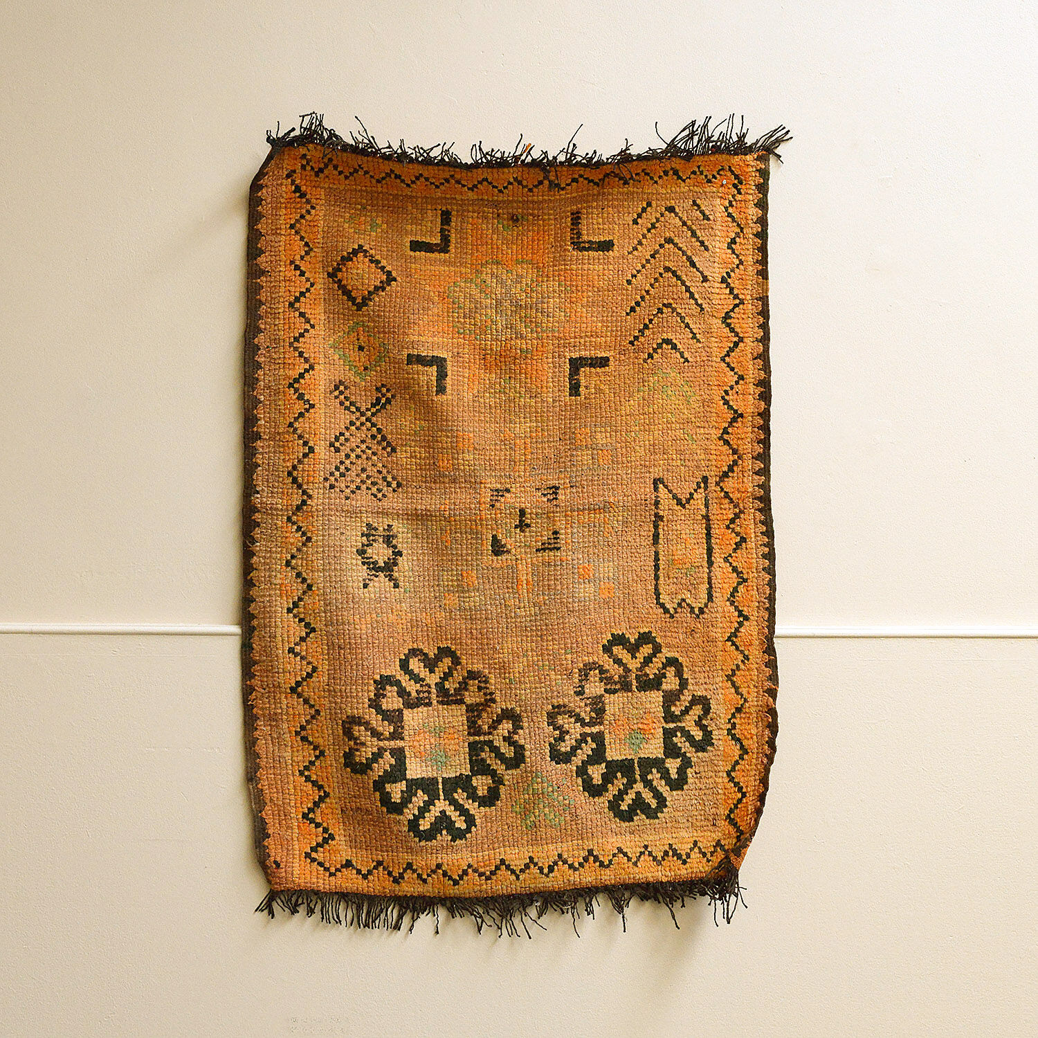 Vintage moroccan rug, original faded pastel toned boujad 82x123cm