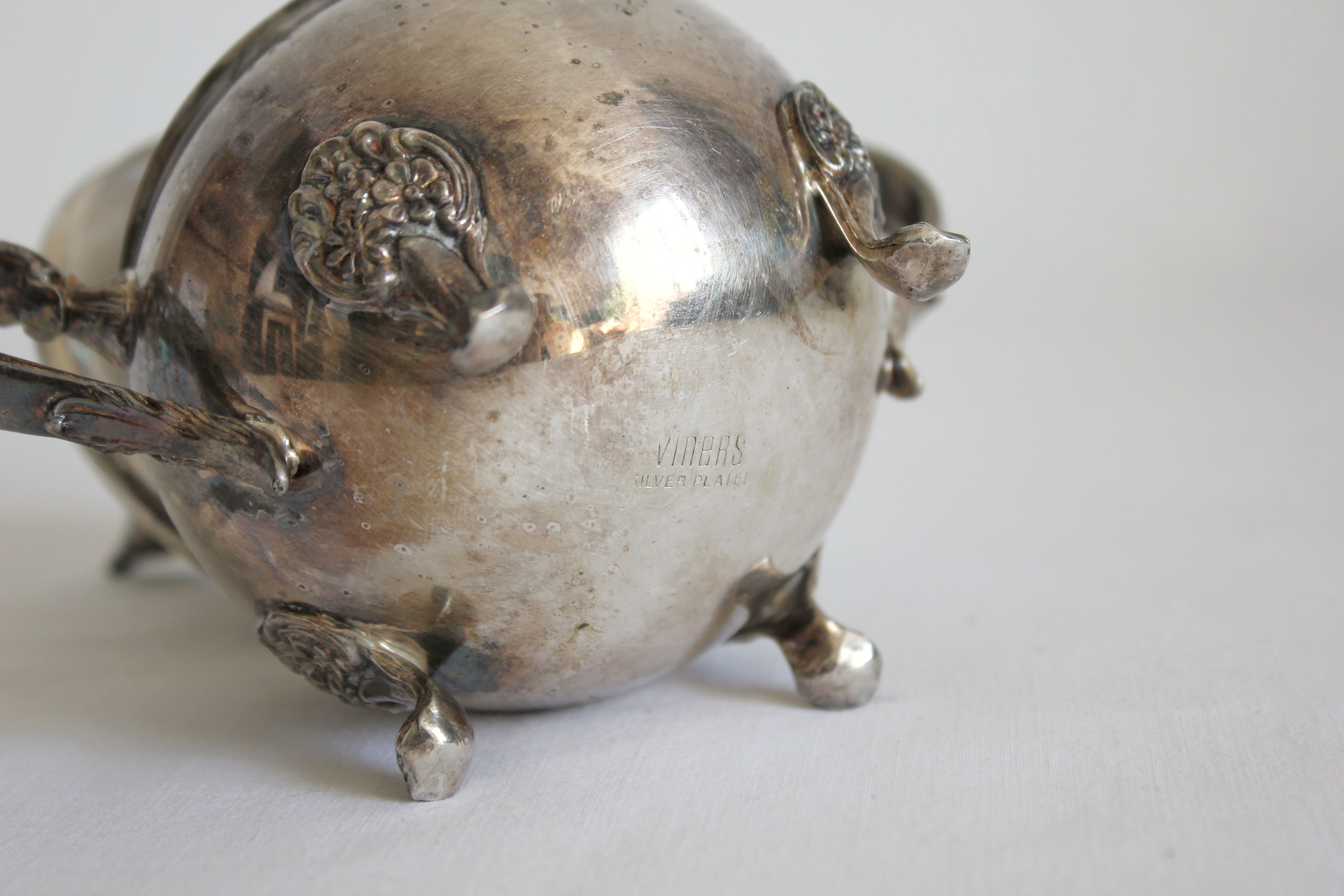 Old silver metal sugar bowl Viners