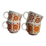 Vintage set of 4 Sarreguemines cups with orange decor