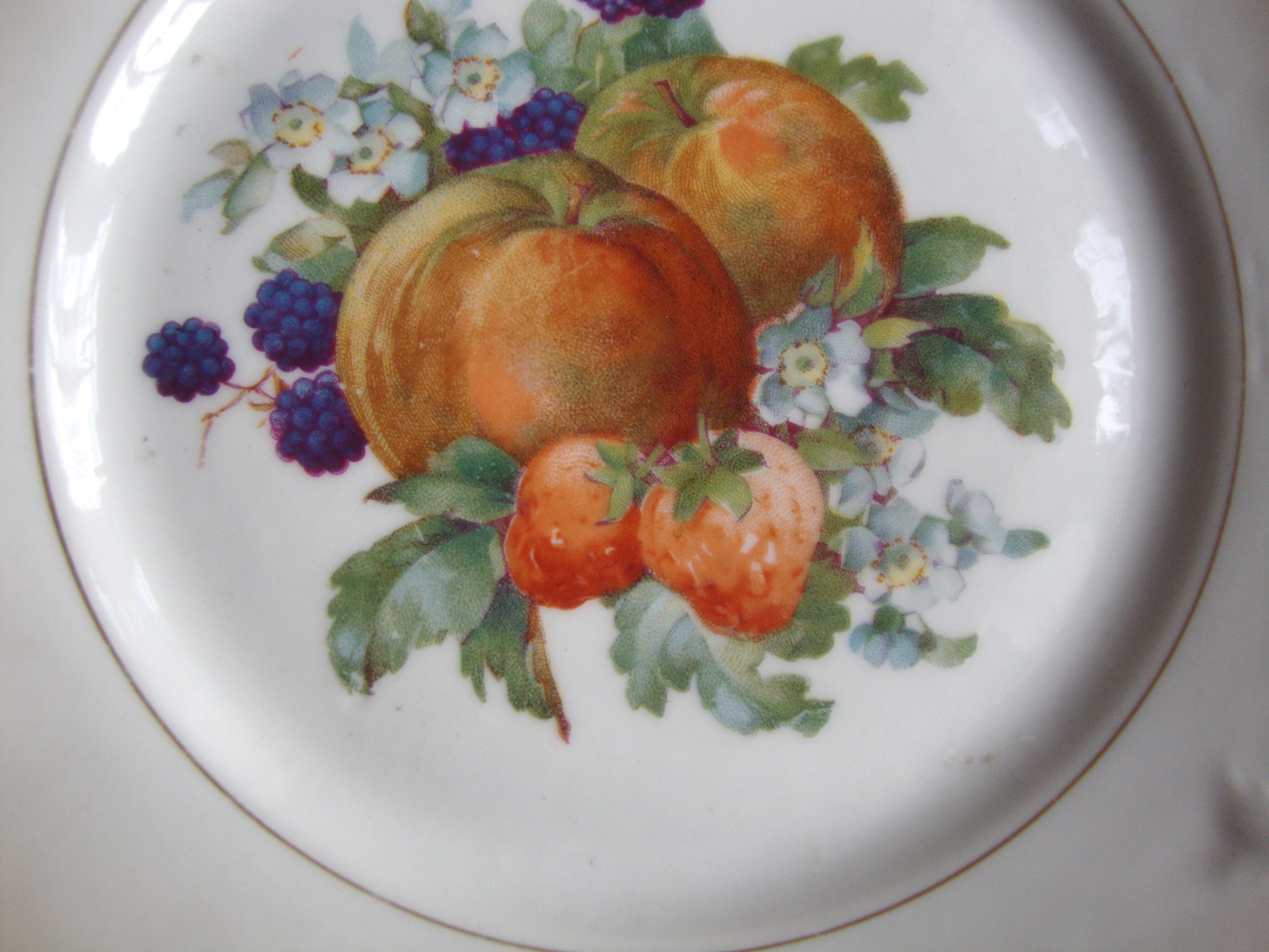 Set of 5 antique Limoges porcelain plates L.J.V with fruit decoration