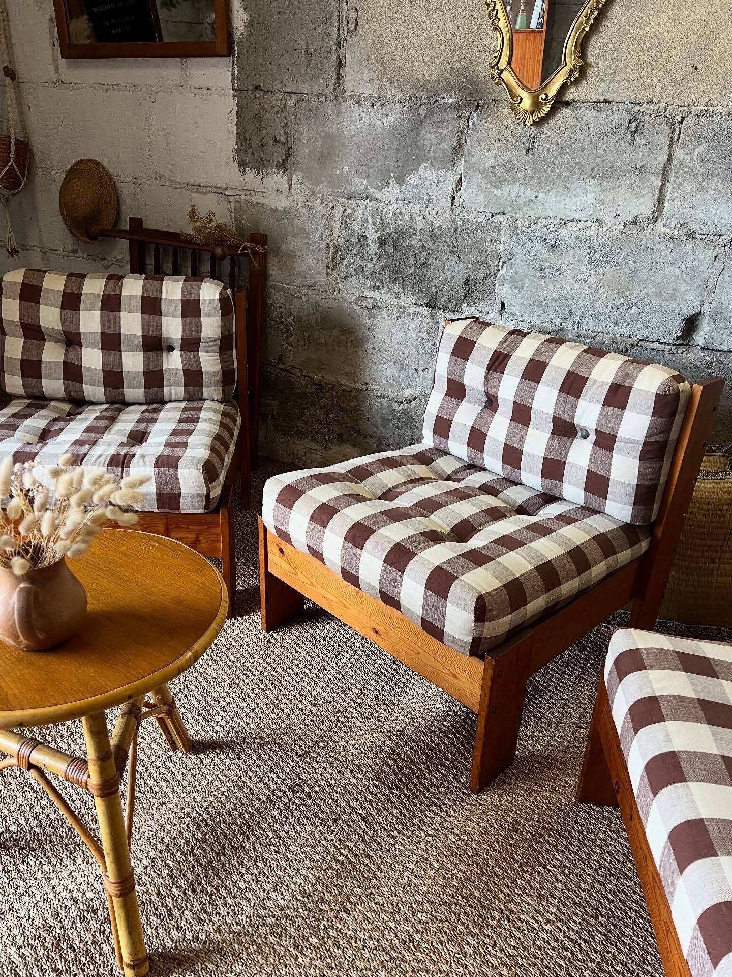 3 vintage wooden armchairs/lounges