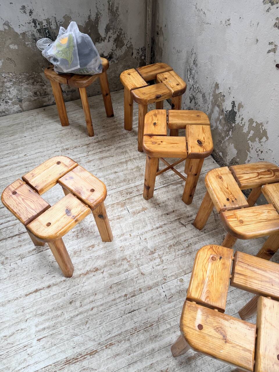 Set of 6 Olof Ottelin stools, Finland 1950.