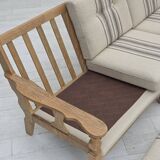 1970s, Danish 3-seater sofa, beige furniture wool, solid oak wood.