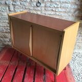 Vintage storage cabinet sliding doors feet compass