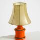Beautiful 1960s orange ceramic table lamp with Cocoon shade | Made in Italy
