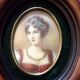 Miniature on ivory young woman elegant oval frame