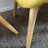 Armchair and ottoman set in beech and yellow fabric