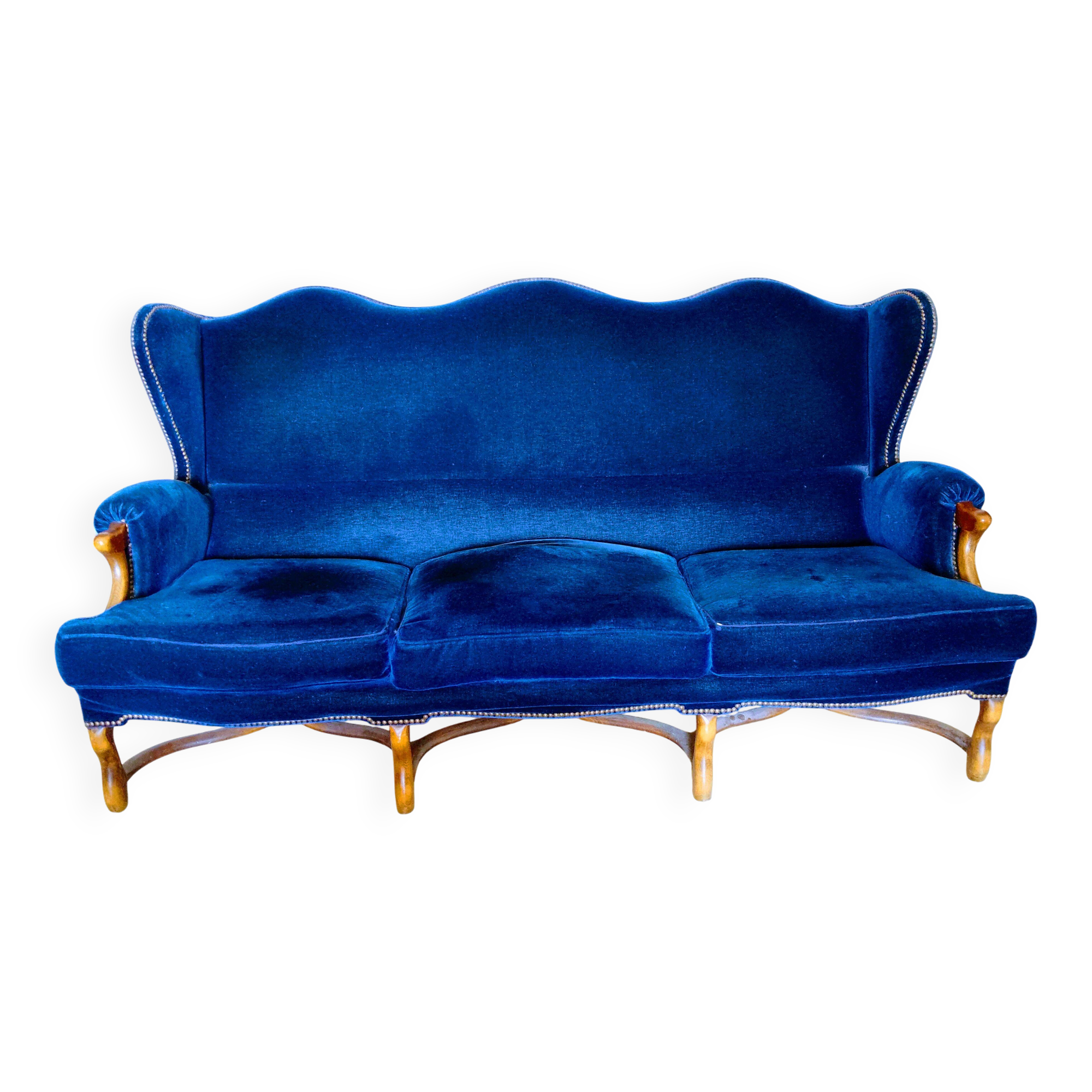 3 seater blue velvet sofa