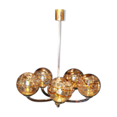 Mid 20th Century Amber Murano Glass Globe Textured,Chrome and Brass Chandelier, by Doria